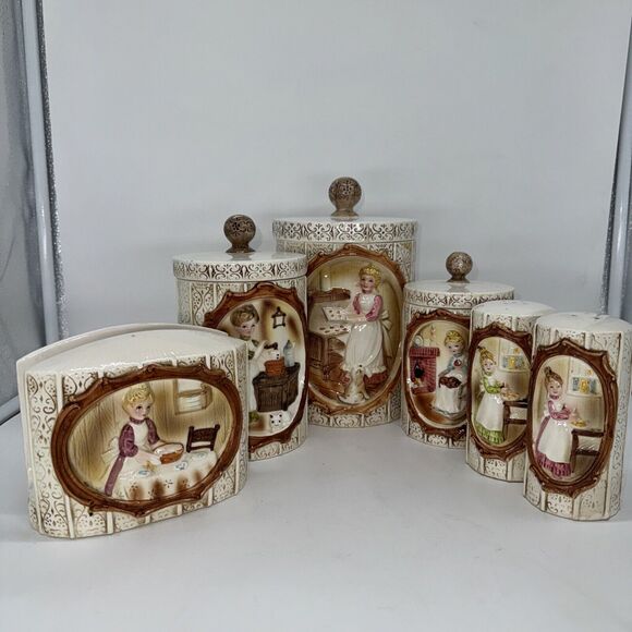 Sears Roebuck '78 Country Coordinates Canisters Salt N Pepper Napkin Holder SET - Picture 13 of 13